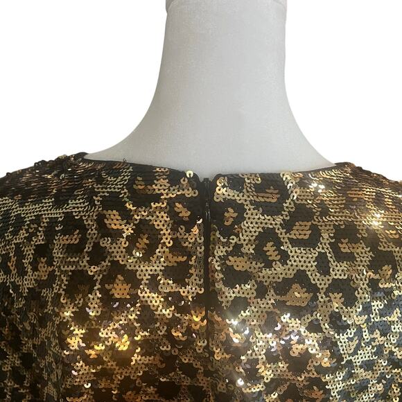 Michael Kors | Sequin Top | Boxy, Cropped Fit | Gold, Black | Leopard Print | XL - Picture 6 of 9